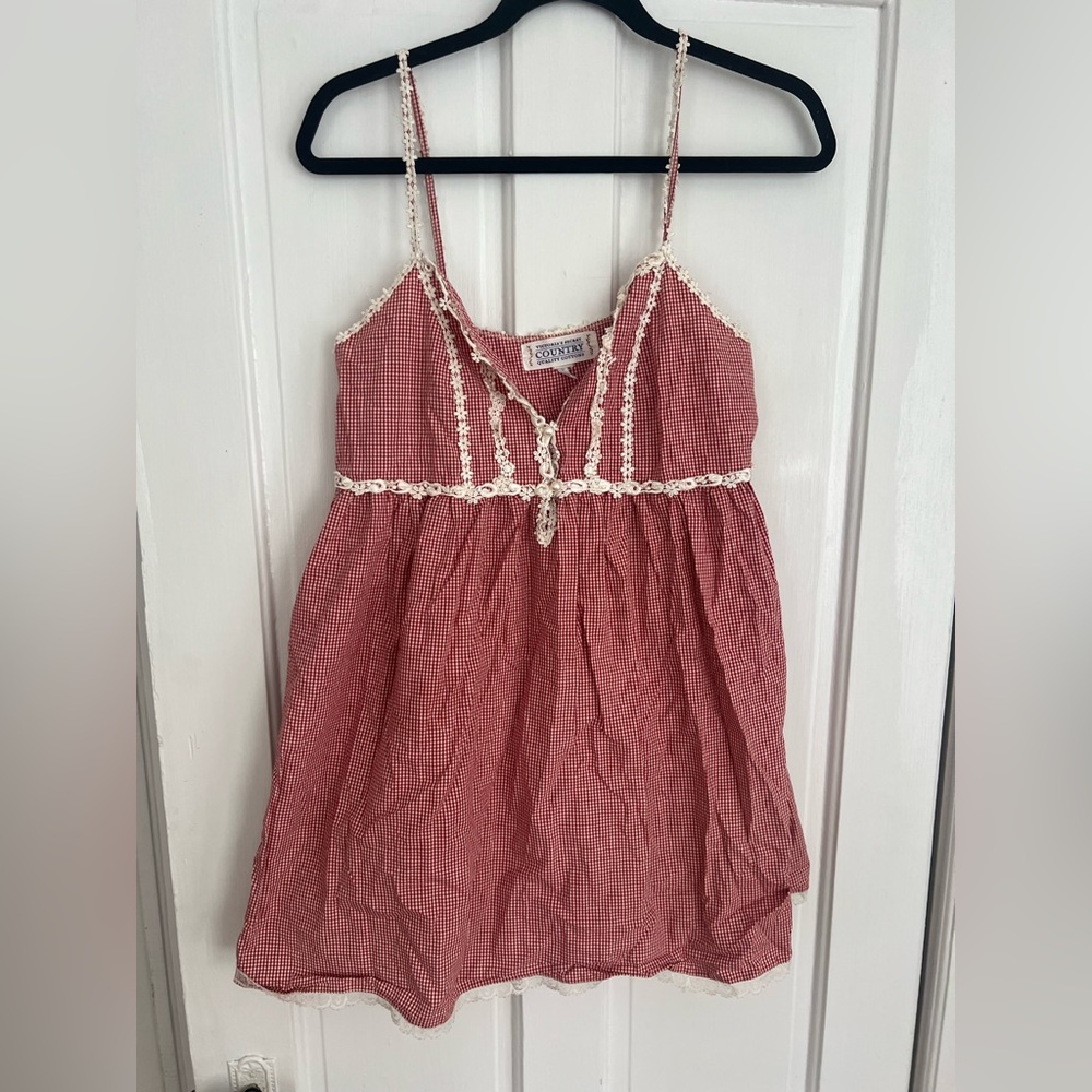 Victoria’s Secret country gingham lace trim baby doll dress